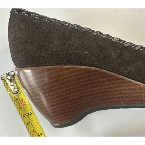 Vintage Rampage Brown Suede Peep Toe Wedge Shoes Size 9 Heels Sandals - Picture 9 of 13